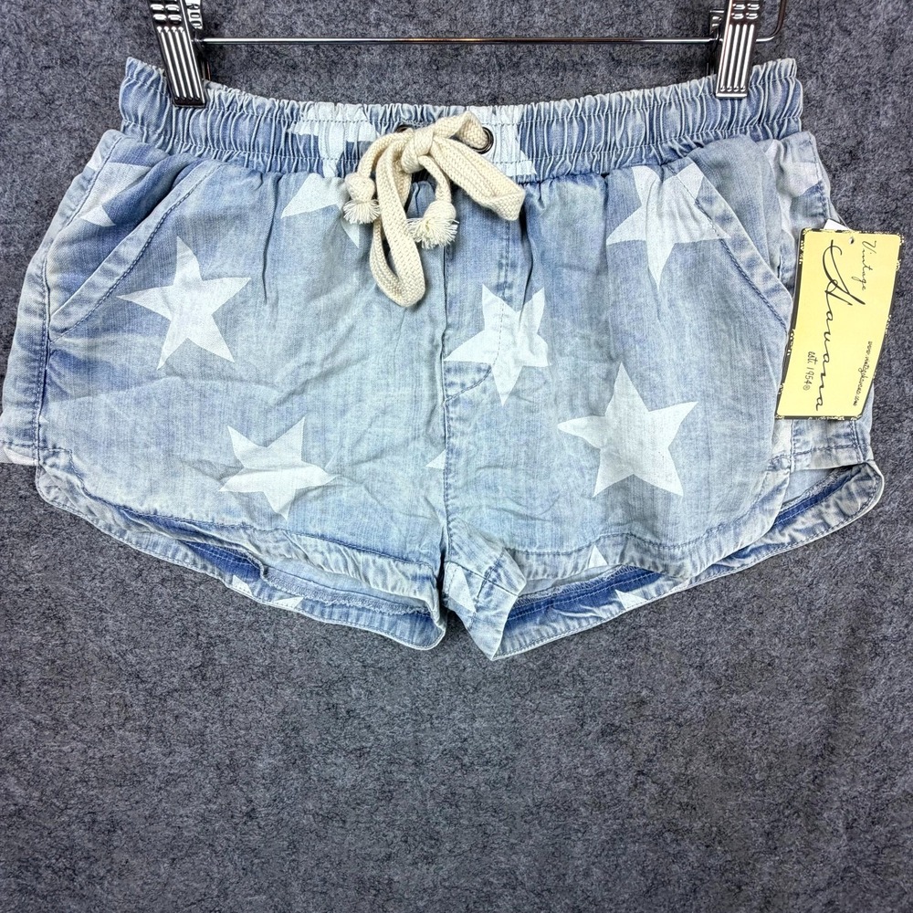 Vintage Havana Shorts Women Medium Blue Light Denim Star Drawstring Patriotic